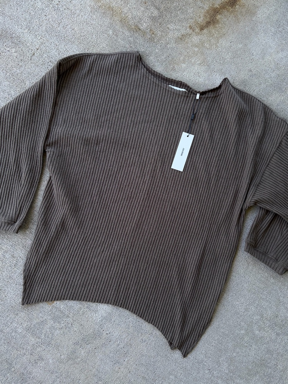 Joah Brown off shoulder tunic rib knit army luxe knit top long sleeve shirt NWT - Picture 7 of 9